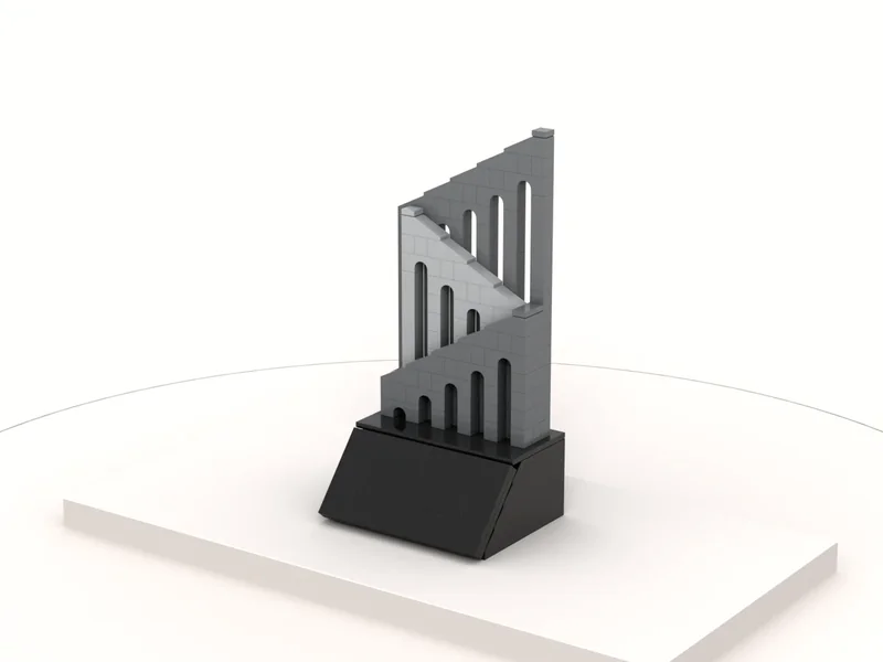 A render of the Ancient Deal Toy built from LEGO® bricks, turned to show its front and right side.
