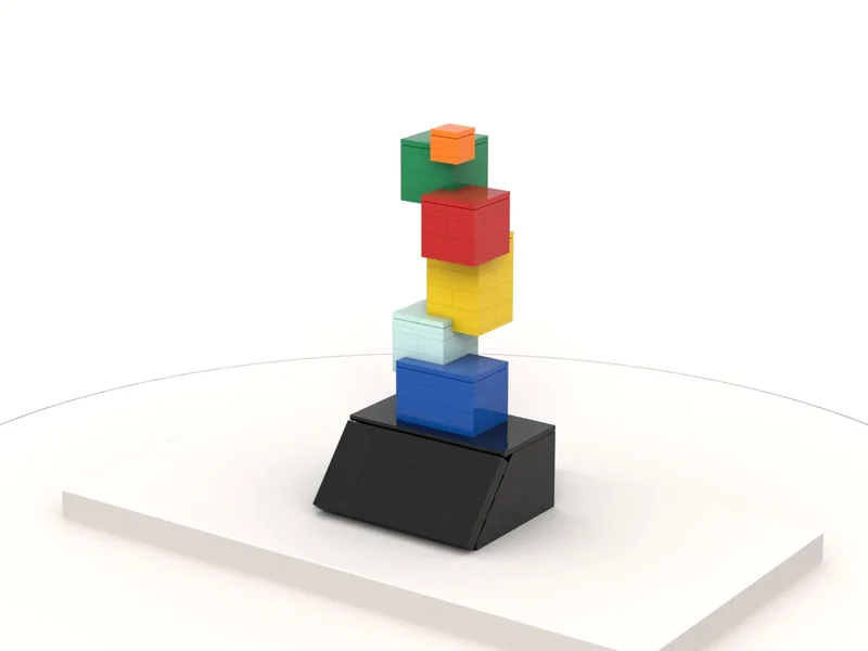 A render of the Blocks Deal Toy built from LEGO® bricks, turned to show its front and right side.