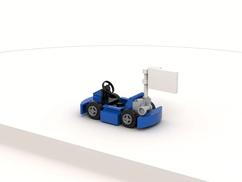 A render of the Go-Kart Model built from LEGO® bricks, turned to show its front and right side.