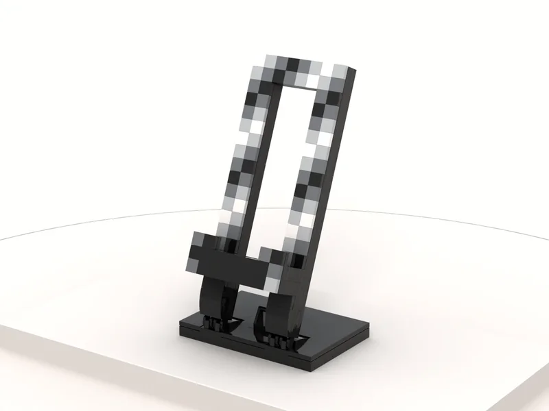 A render of the Phone Stand built from LEGO® bricks, turned to show its front and right side.