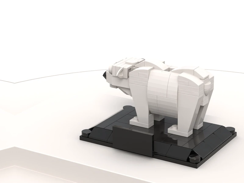 A render of the Polar Bear built from LEGO® bricks, turned to show its front and right side.