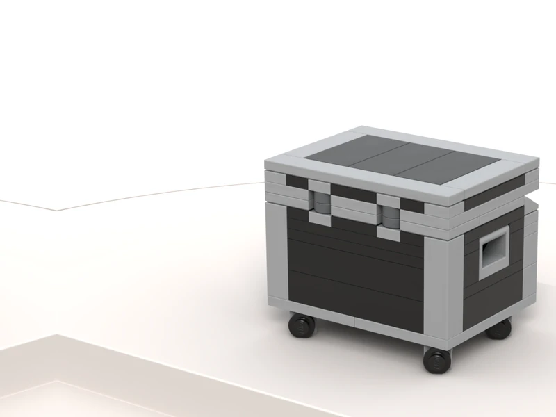 A render of the Road Case built from LEGO® bricks, turned to show its front and right side.