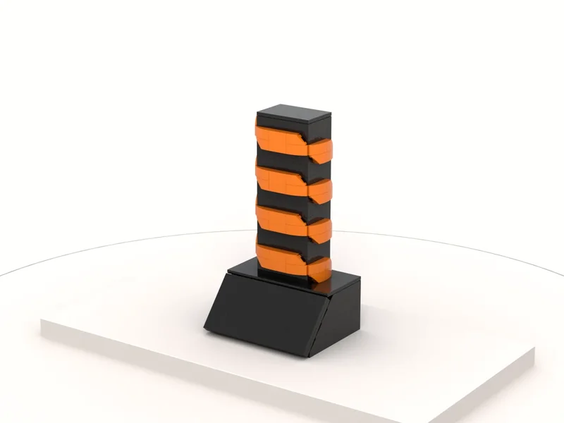 A render of the Snake Deal Toy built from LEGO® bricks, turned to show its front and right side.