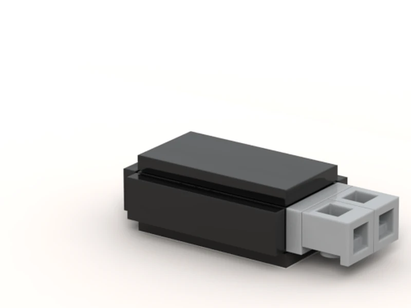 A render of the USB Stick Model built from LEGO® bricks, turned to show its front and right side.