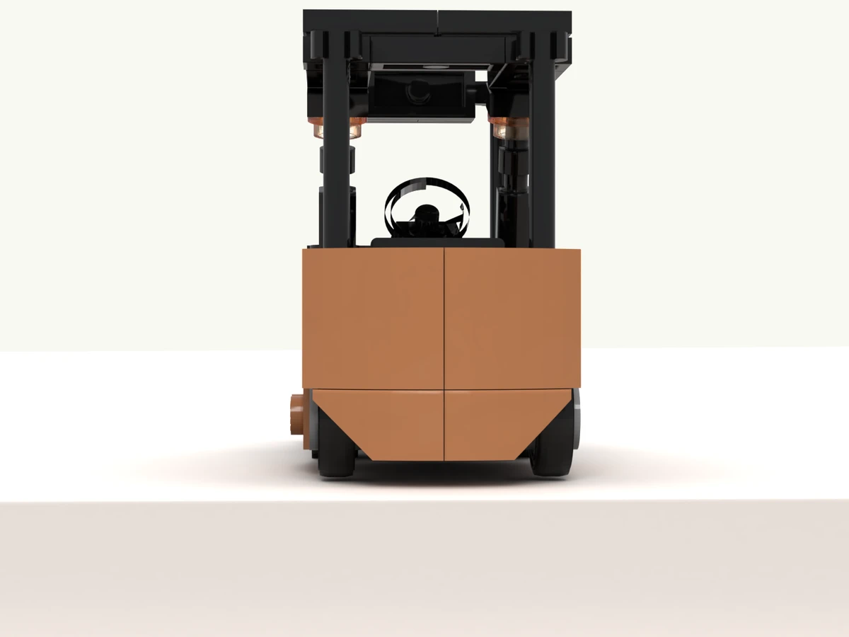 The forklift model at rest on its turntable, back facing you