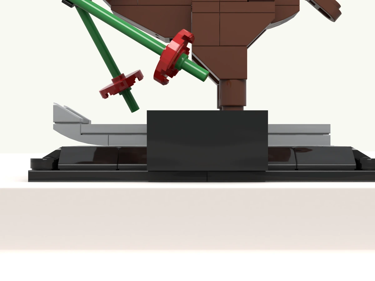 The skiing reindeer at rest on its turntable, plaque facing you