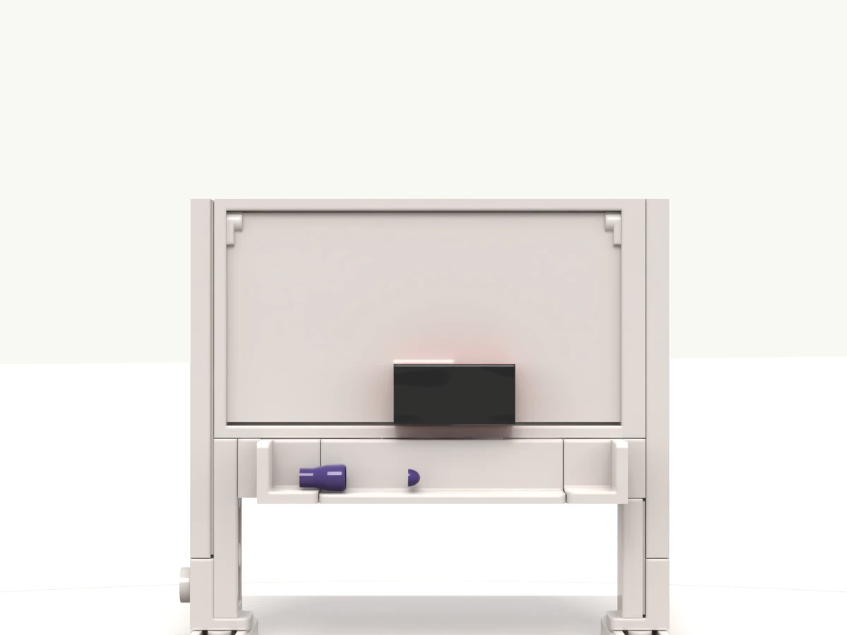 The whiteboard model at rest on its turntable, whiteboard facing you